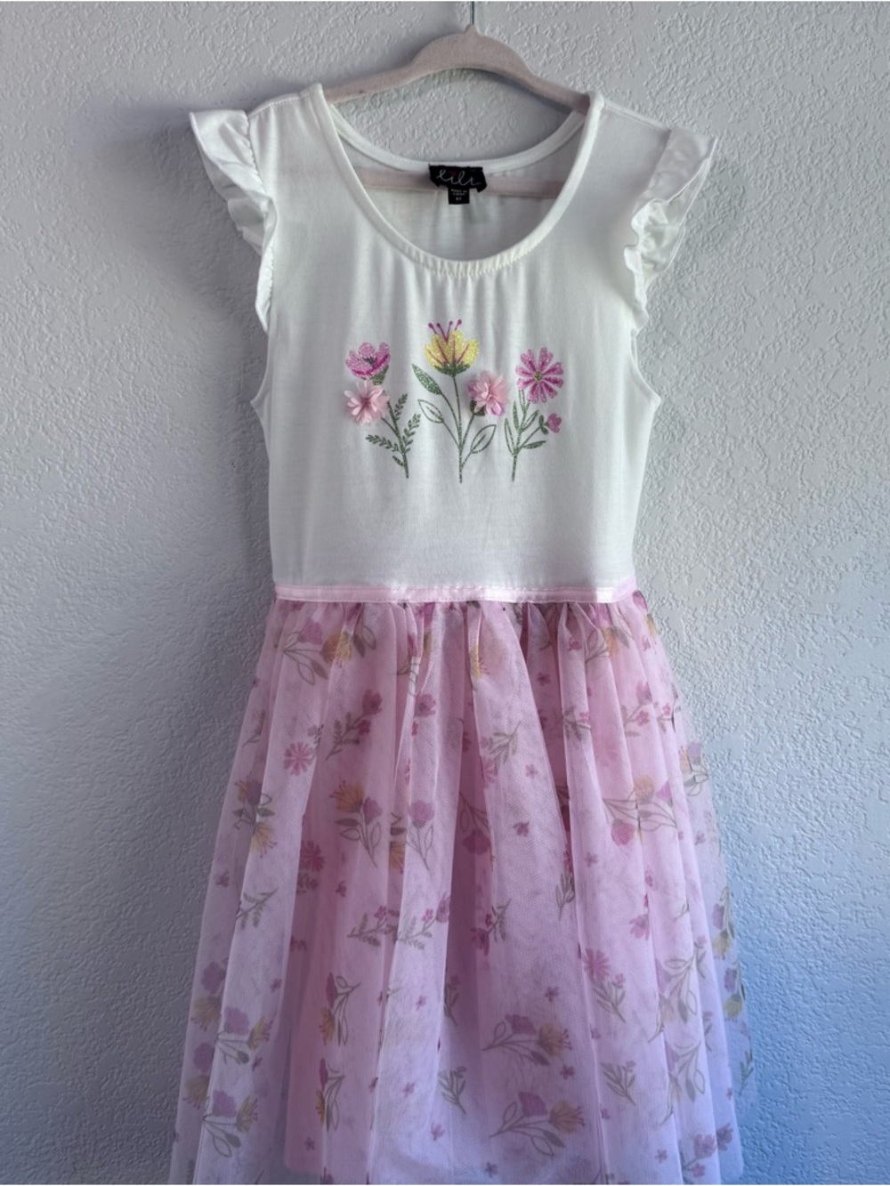 lilt White & Pink Floral Dress With Tulle Skirt - Picture 10 of 14